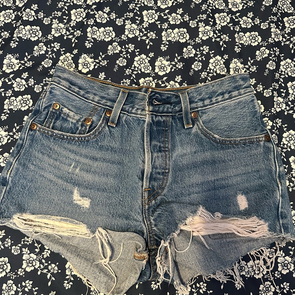 Levi's Blue Distressed Jean Shorts